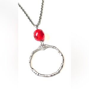 Handmade Red Ruby July Birthstone Metal Circle Pendant Necklace Women